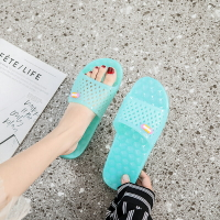 2019水晶塑料室內拖鞋女夏季果凍色浴室涼拖鞋透明防滑戶外一字拖