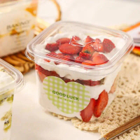 (50PCS) 400ml Transparent Square Plastic Mousse Cup with Lid Bekas Segi Empat Container Utk Dessert 