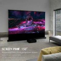 Max 150 Inch ALR Projector Screen Motorized Floor Self-Rising 16:9 Projection Screen for 4K Ultra Short Throw Laser Projector