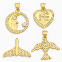 OCESRIO CZ Brass Lucky Wale Tail Pendant Charms for Jewelry Making Wholesale Gold Animal Pigeon Charms pdta253