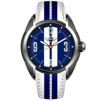 MINI Swiss Watches 石英錶 38mm 藍底白條錶面 藍白真皮錶帶