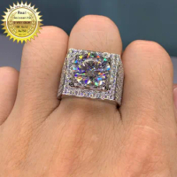 Solid 18K Gold 3Moissanite Diamond Ring luxury Men ring D color VVS With national certificate