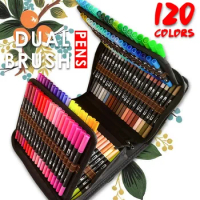 Watercolor Brush Marker Pen 60/72/100/120 Colored Dual Tip Art Markers Felt Tip Pens Sketchbooks For Drawing Stationery Supplies