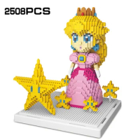 Herocross disney Peach Princess 2508pcs Super Micro Blocks Star Pink Girl Mini DIY Building Blocks Brick Toys For Children Gifts