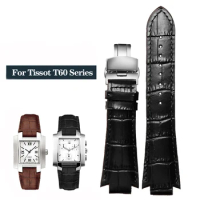 24x14mm Cowhide Leather Strap For Tissot 1853 T60 Series L875/975K Men Women Wristband T60.1513 Convex End Watchband Black Brown