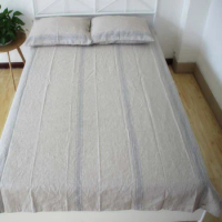 Striped Linen Sheet Set, Bed Cover, Pure Linen Bedding Sets, Bedspread, Pillowcases, Shams, 3Pcs