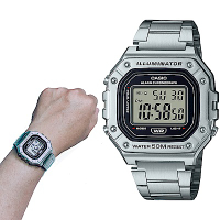 CASIO 復古風造型實用多色方款數位休閒不銹鋼錶(W-218HD-1A)/43.2mm / 考試錶