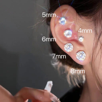 Bạc Sterling S925, Đinh Tán Kim Cương Giả Lấp Lánh, Thiết Kế Độc Đáo Cao Cấp Chăm Sóc Tai, Không Cần