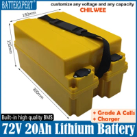 72V 20AH Lithium Li-ion Battery Pack Electric Bike Battery 72V Scooter Rechargeable Battery + 3A Charger