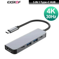 For Laptop 5-in-1 HUB USB-C 3.1 Splitter Type-C to HDTV USB Adapter 4K 30Hz PD100W Dock for MacBook iPad Pro Huawei USB 3.0 HUB