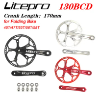 Litepro Bicycle Crankset Integrated Single Chainwheel Crank 45T 47T 53T 56T 58T BCD 130mm for Folding Bike Crank Bicycle Parts