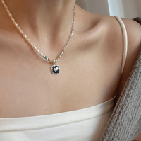 4.15小寶s925純銀LOVE愛心藍牌珍珠拼接項鏈女輕奢小眾設計高級感
