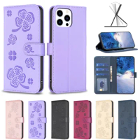 Clover PU Leather Case For Samsung Galaxy S24 Ultra S23 Plus S22 S21 FE S20 S10 S9 Shockproof Magnet Stand Flip Wallet Book Case