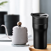 【PO:Selected】丹麥DIY手沖咖啡二件組(手沖咖啡壺-灰/法壓保溫咖啡杯12oz-黑)