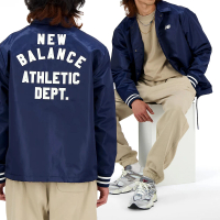 【NEW BALANCE】男款 藍色 背面刺繡標語LOGO 印花 美版 棒球 教練 外套 MJ41553NNY