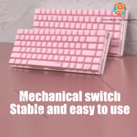 Ajazz Ak33 Pink Kawaii Mechanical Keyboard Blue Switch Wired Type-C Gaming Keyboard 82key Pure White Light Office Keyboard