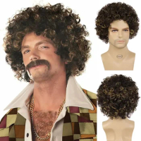 GNIMEGIL Synthetic Hair 70s 80s Afro Disco Dirt Bag Wig Halloween Costume Carnival Party Dress Up Curly Wigs Without Mustache