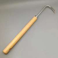 Extended Wooden Handle Stainless Steel Grass Root Puller Hook, Dual-Purpose Hook for Weeding and Soi
