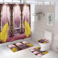 Fantasy Peacock Shower Curtain Bath Mat Sets Animal Flower Feather Bathroom Screen Toilet Cover Anti-slip Carpet Flannel Rug Pad