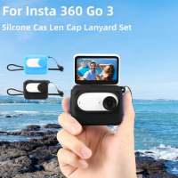 Silicone Camera Battery Case for Insta 360 Go 3 Solid Color Lanyard Lens Cap Case Set for Insta 360 Go 3 Camera Accessories