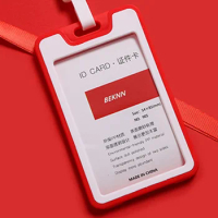 Colored Work Card Cover Plastic ID Badge Holder Anti-lose Lanyard With Card Holder For Employee Universal Bus Card Holder