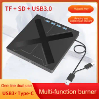 Portable External CD DVD RW VCD Optical Drive USB3.0 Type-C CD/DVD Player with SD/TF Port CD Burner Writer for Macbook Laptop PC