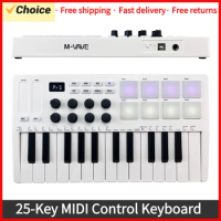 M-VAVE 25-Key MIDI Control Keyboard Mini USB Keyboard MIDI Controller with 25 Velocity Sensitive Keys 8 RGB Backlit Pads 8 Knobs