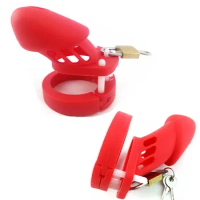 CB6000 CB6000S Red Silicone Male Chastity Device Chastity Cock Cage with Lock and 5 Penis Ring Sex Products for Men Gay G7-2-6