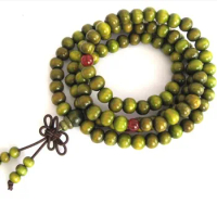 8mm Tibetan Buddhism 108 Green Wood Beads Mala Necklace