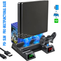 PS4 Slim Play Station 4 PRO Cooling Stand With 2 Gamepad Charging Dock 12 Video Games Support for Playstation 4 S Accessories