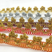 50Meters DIY Clothes Accessories Dentelle Golden Silver Red Crown Curved Lace Trim Centipede Braided Lace Ribbon Sewing Material