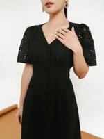 LAFORE - DS2100 Sisae Eyelet Dress - Dress Pesta Brokat - Dress Natal Imlek CNY Merah Putih Hitam bl