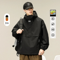 【米蘭精品】衝鋒衣連帽夾克(防潑水套頭防風機能男外套3色74gc1)