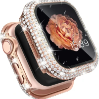 Diamond Watch Case Built-in Tempered Glass For Apple Watch 41mm 45mm 38mm 40mm 42mm 44mm iWatch Series 9 8 7 6 SE 5 4 3 Cover