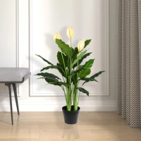 Artificial Green Peace Lily Real Touch Plant Lifelike Home Office Decor Faux Indoor Potted Plant Maintenance Free Faux Plant