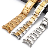 Stainless steel strap men's watch accessories17mm20mm for Rolex Daytona series arc mouth waterproof steel strap women watch band
