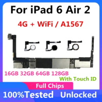 100% Unlock iPad Working Motherboard For iPad6 Air2 A1567 3G Version 16G 32G 64G Mainboard Support OS Update Full Chips