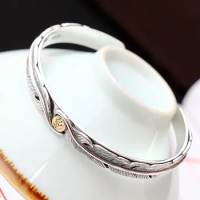 Retro Thai Silver Jewelry Wholesale Men And Women S925 Sterling Silver Cuff Bangle Handmade Vintage Feather Thai Silver Bangle