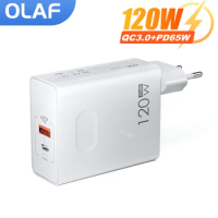 Olaf 120W USB Charger Power Adapter PD65W Fast Charging For Laptops tablets Quick Charge 3.0 Chargeur For Huawei Samsung Xiaomi