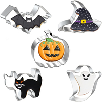 5Pcs Halloween Cookie Cutter Set - Large Shapes Pumpkin Cat Ghost Bat Witch Hat Mold 1 Inch - Big Ha