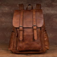 Retro trend handmade leather backpack men's business leisure leather backpack large capacity short-distance travel bag