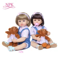 55 Cm Asli NPK Full Body Silikon BEBE Boneka Reborn Balita Boneka Blue Jeans Dua Warna Rambut Bath Toy