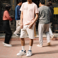 EDWIN 男款 白沙屯 媽祖聖母冠潮流短袖T恤 (淡粉紅)