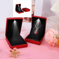 Luxury Pendant Box Square Wedding Ring Box with LED Light Jewelry Gift Box for Proposal Engagement Wedding Ring Box Pendant Box