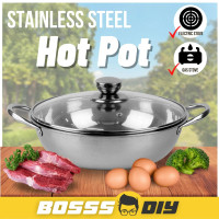 Stainless Steel Hot Pot Shabu Induction Cooker Gas Stove Compatible Soup Pot Various Size Periuk Bes