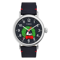 TIMEX 天美時 x SNOOPY 限量聯名系列 聖誕花圈款手錶-深藍/40mm