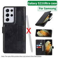 (only case ) Wallet Magnetic Flip Leather Case For Samsung Galaxy S21 Ultra Case S21Ultra 5G with S-pen Slot Leather Cover