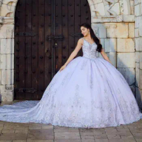 Blue Quinceanera Dress Ball Gown Spaghetti Appliques Lace Beading Mexican Sweet 16 Dress Birthday Prom فساتين