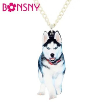 Bonsny Acrylic Novelty Siberian Husky Dog Necklace Pendant Chain Choker Cartoon Animal Jewelry For Women Girl Kid Accessory Gift