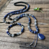 8mm Sodalite Grey Quartz Stone Beads,Sodalite Pendant,Blue Bracelet,Yoga Necklace,Relax Meditation JapaMala,108 Mala Beads